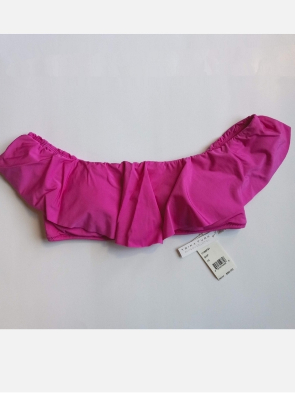 Trina Turk Bandeau Swim Bikini Top Hot Pink Size 10 Ruffles Off Shoulder Beach